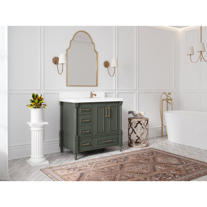 Aberdeen 36'' Single Bathroom Vanity with Top, Carrara Quartz