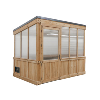 Backyard Discovery Willow 9' x 6' Cedar Wood and Polycarbonate Walk-In Outdoor Greenhouse Kit with PowerPort