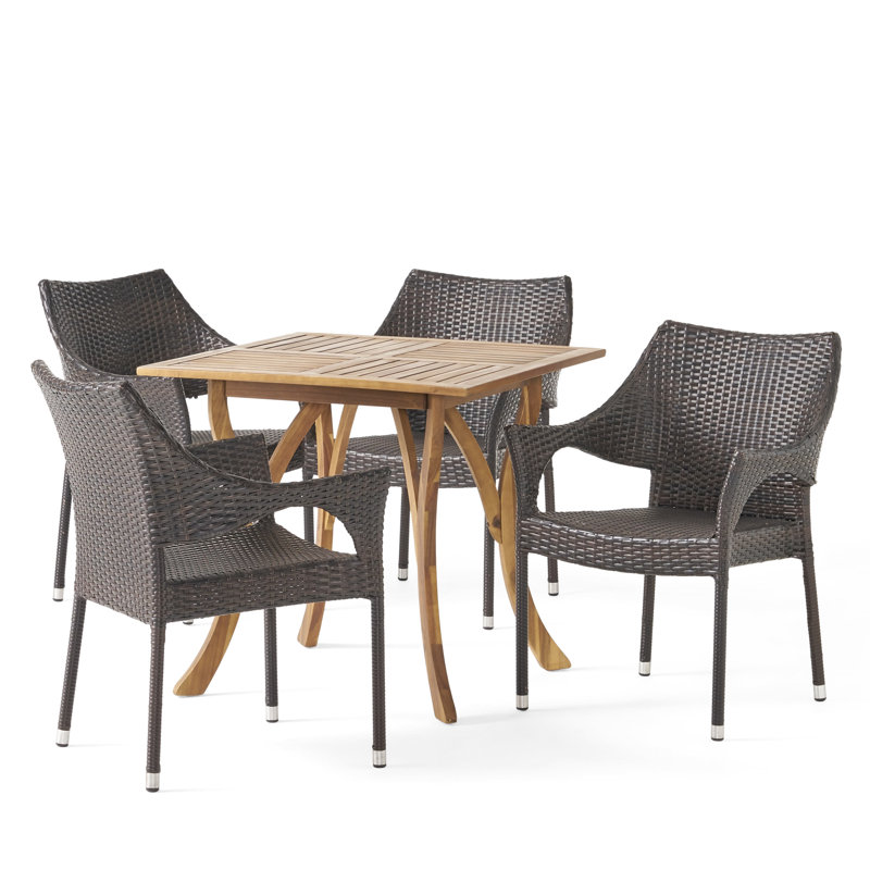 Aalicia 4 - Person Acacia Wicker Patio Dining Set with Square Table