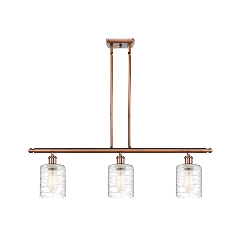 Luminaire suspendu linéaire à 3 lumières pour îlot de cuisine Karon, Ampoule non incluse, Cuivre antique
