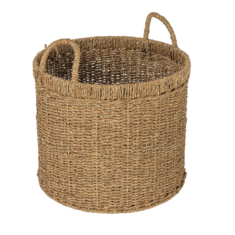 Round Seagrass Basket with Handles, Natural