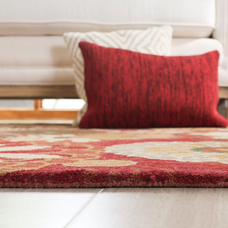 Ivory and Rust Floral Hand-Tufted Wool 8' x 10' Rug