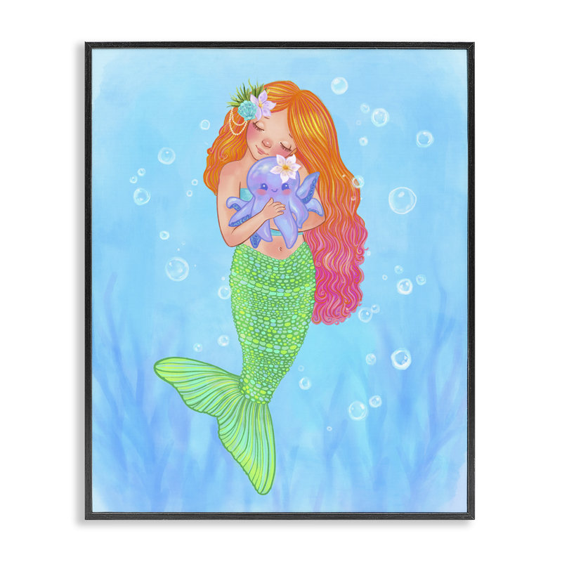 «Sweet Mermaid Love», estampe numérique, design par Stephanie Sanchez, H 14 po x l 11 po, Giclée encadrée noir minuit