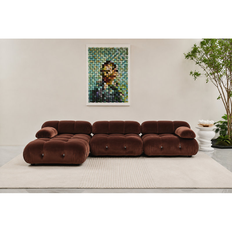 Daimion 4 - Piece Upholstered Sectional, Mocha Velvet