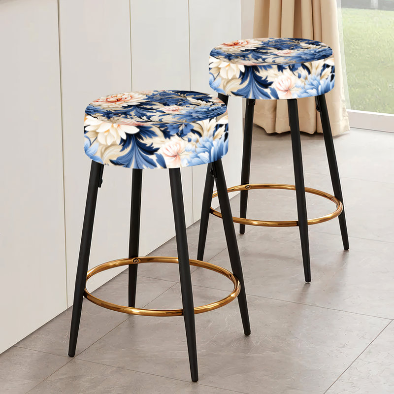 Ensemble de 2 tabourets de bar à fleurs bleues et beiges Artful