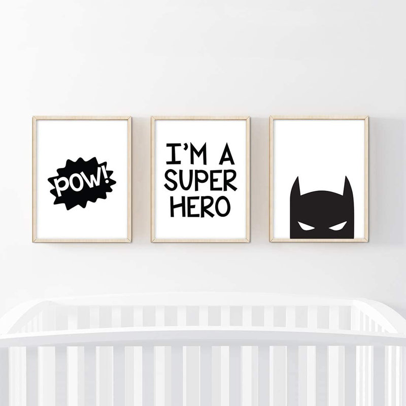 « pow pow i is a superhero, ensemble de 3 pièces », impression sur papier