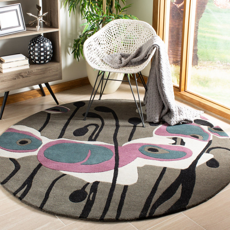 Candelo Hand Tufted Wool Floral Rug, Round 6'