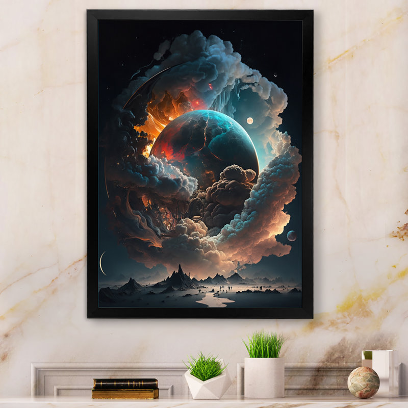 «Futuristic Landscape Clouds III», reproduction sur toile, Cadre photo noir, L 12 po x H 20 po