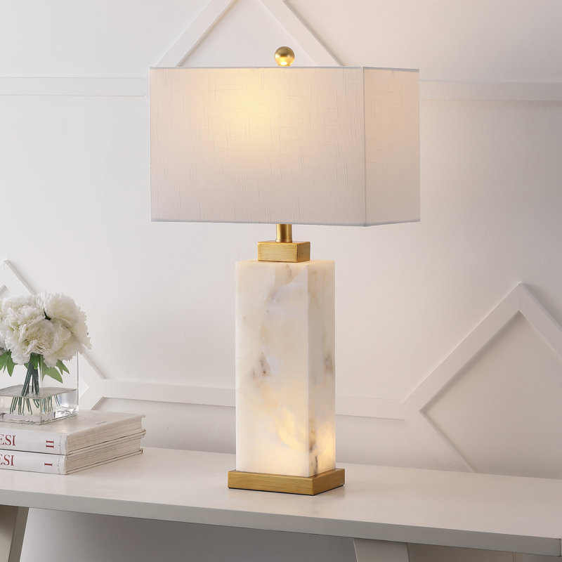 Lampe de table rectangulaire contemporaine en albâtre à DEL 27,5 po avec base veilleuse Princeton