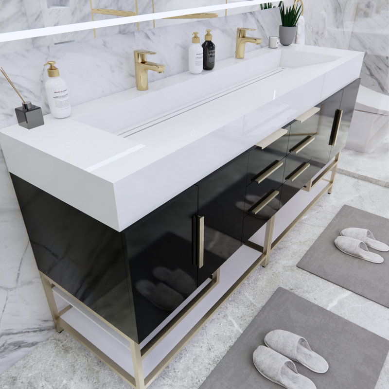 Ensemble de meuble-lavabo double 71 po Ridley, Noir très lustré, Blanc lustré