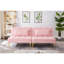 Futon convertible 71 po avec tissu doux rose et pieds dorés métalliques - Lit polyvalent en métal confortable
