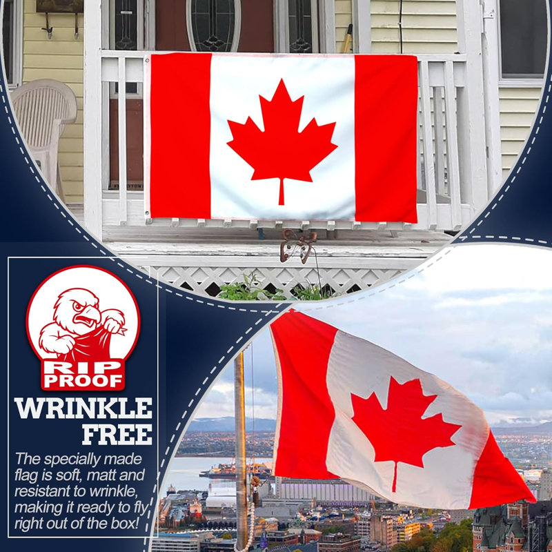  Drapeau du Canada 3 plis à double face antidéchirure 3 x 5 pieds - couleurs vives, tête de toile et infroissable - les drapeaux canadiens les plus solides et les plus durables 3 x 5 pi