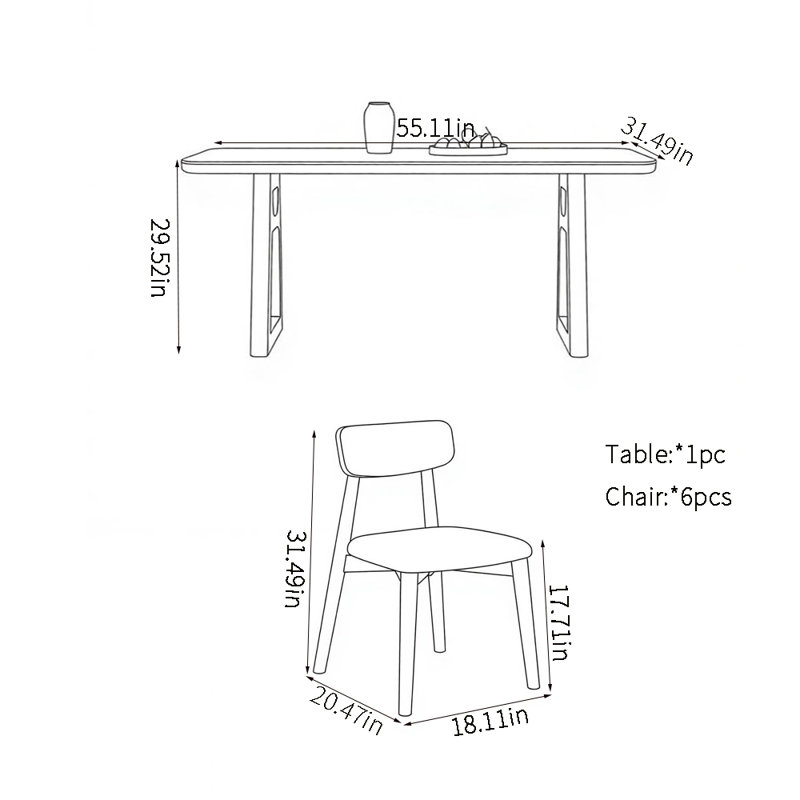 Ensembles de table de salle à manger exquis et tendance, 29.52" H x 55.11" W x 31.49" D, 7 pièces : table, 6 chaises
