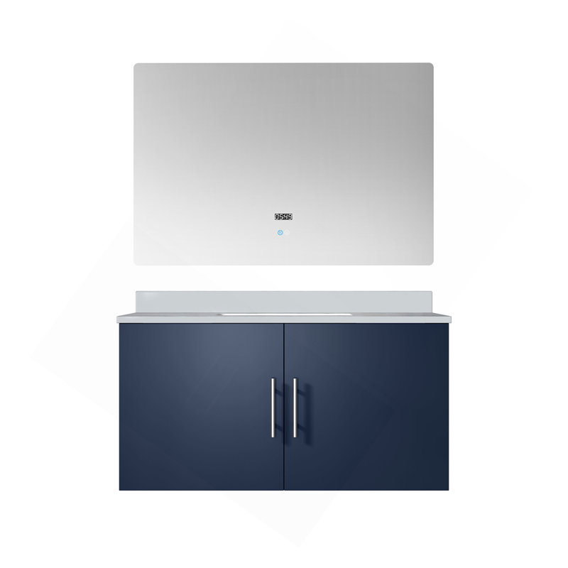 Meuble-lavabo bleu marine 36 po X P 22 po D, plateau en quartz blanc et Miroir à DEL, Marine