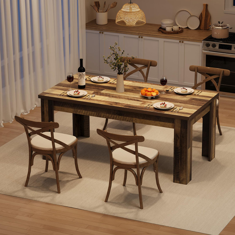 Table de salle à manger de 63 po pour 4-6 personnes, table de salle à manger avec plateau de table épaissi de 1,18 po, Brun