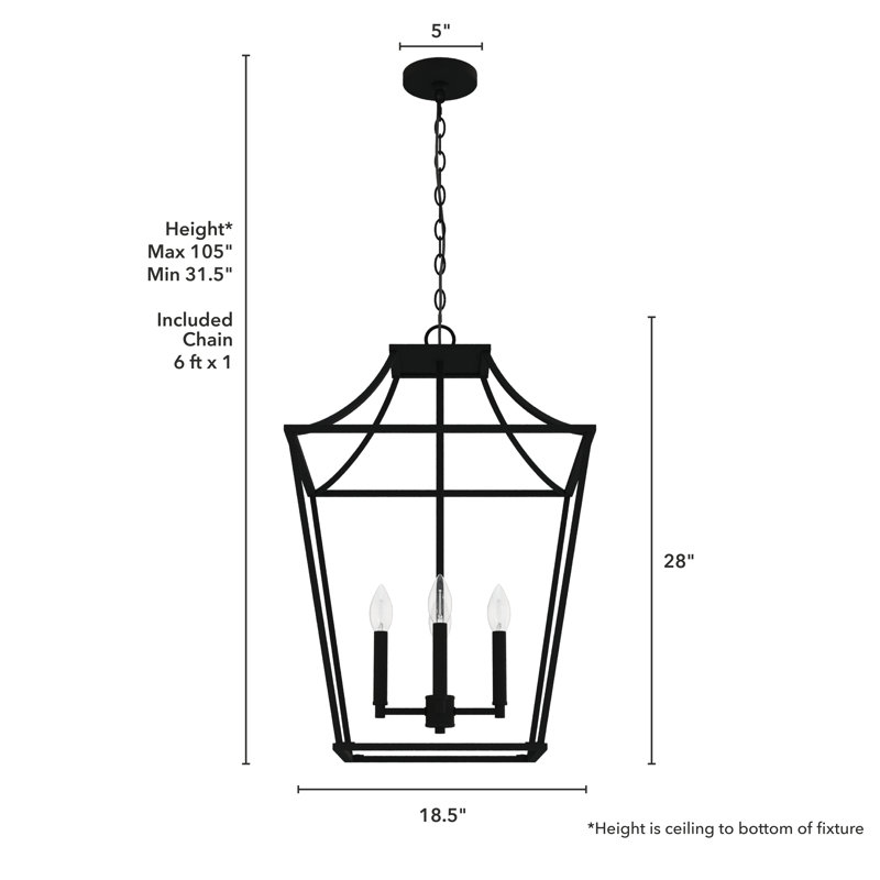 Laurel Ridge 4 Light Lantern Pendant, Natural Iron