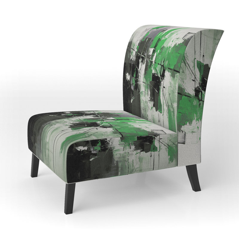 Paper Euphoria I - Upholstered Contemporary Slipper Chair, Orange Accent Chair, Green/White/Black/Gray
