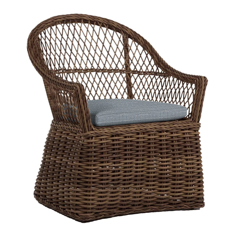 Soho Patio Chair with Sunbrella Cushions, Rollo Chambray InsideOut® Linen, No Welt, Raffia