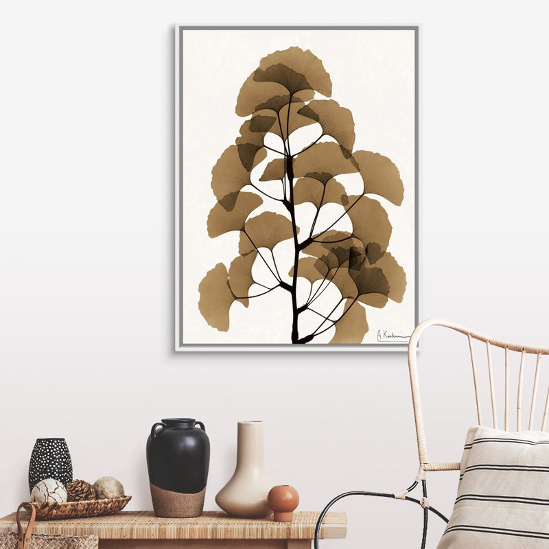 «Aged Ginko» par Albert Koetsier, reproduction sur toile, Cadre blanc, H 42 po x l 32 po x P 1,75 po