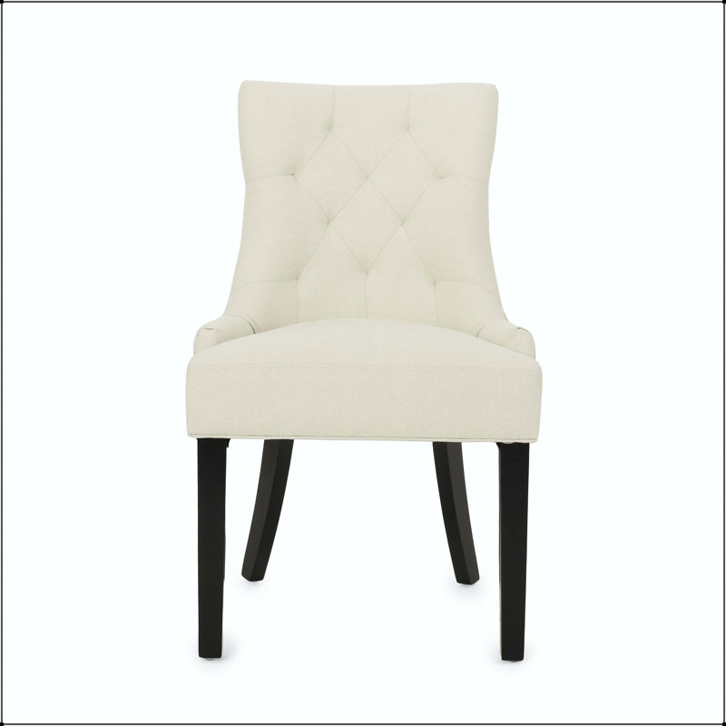 Chaise de salle à manger capitonnée sans boutons avec pieds fuselés - ensemble de 2, Beige, Beige