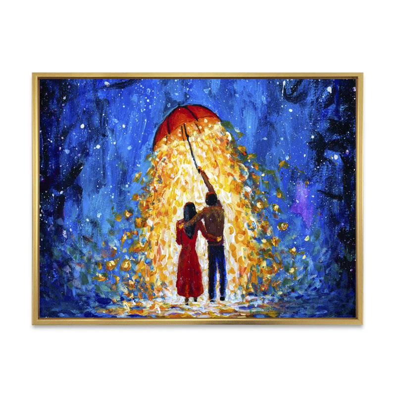 Couple romantique romantique, reproduction sur toile flottante, H 24 po x l 36 po x P 1 po, Cadre flottant doré