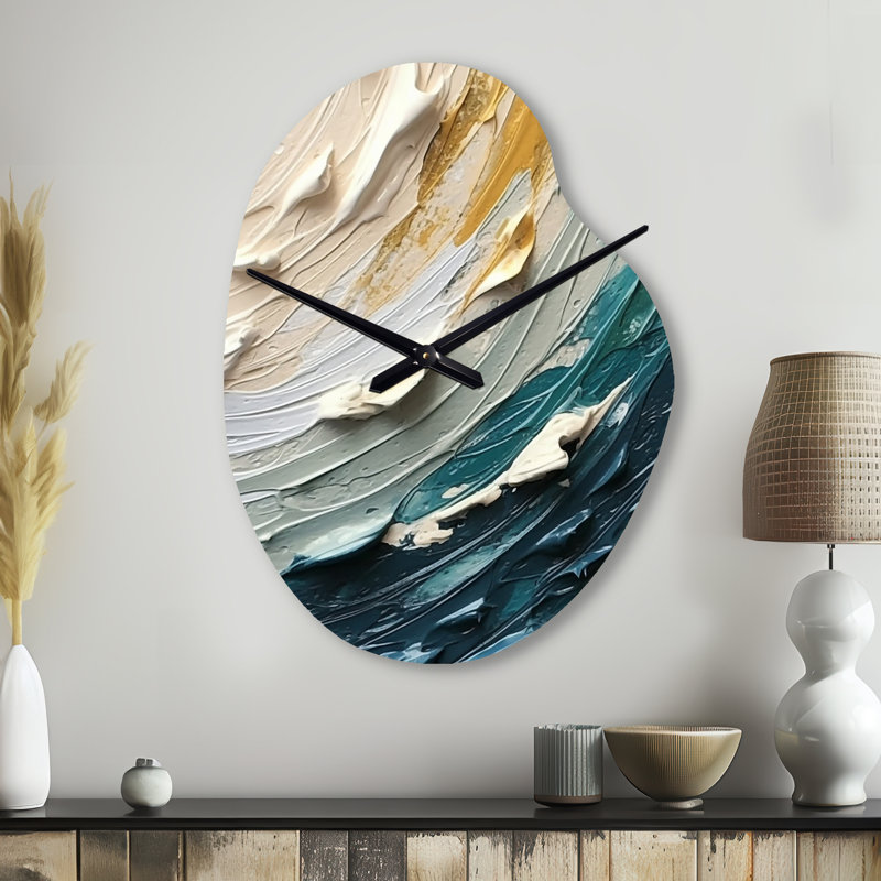 Horloge murale sarcelle crème surréelle - spirale abstraite, horloge murale asymétrique, Petit