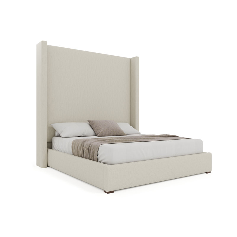 Lit plateforme tapissier Decost, Blanc cassé, Très grand lit
