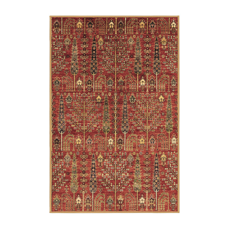 Tapis en laine et polyester tissé à la machine oscar de style sud-ouest rouge, Rectangle 7 pi x 9 pi