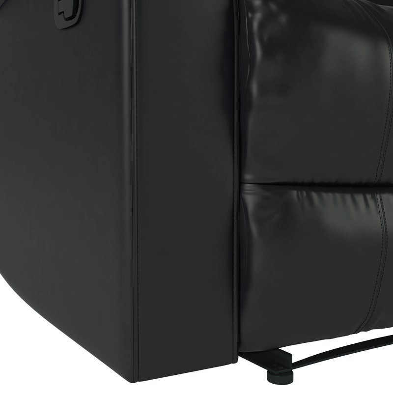 Sanie 37.8" Faux Leather Manual Recliner, Black Faux Leather