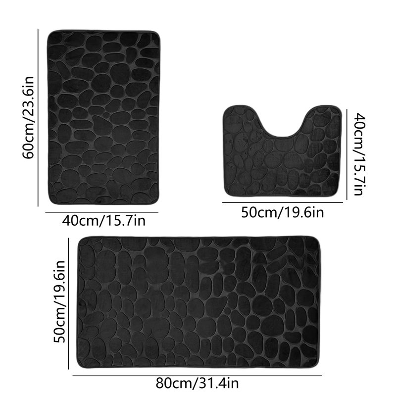 Ensemble de tapis de salle de bain 3 pièces, Noir