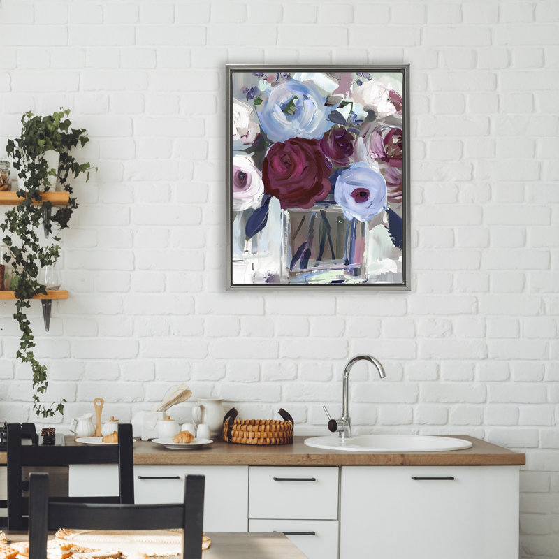 Cadre flottant vin et fleurs Wedgewood, design par Annabelle Hall, Cadre flottant gris lustré, H 21 po x l 17 po
