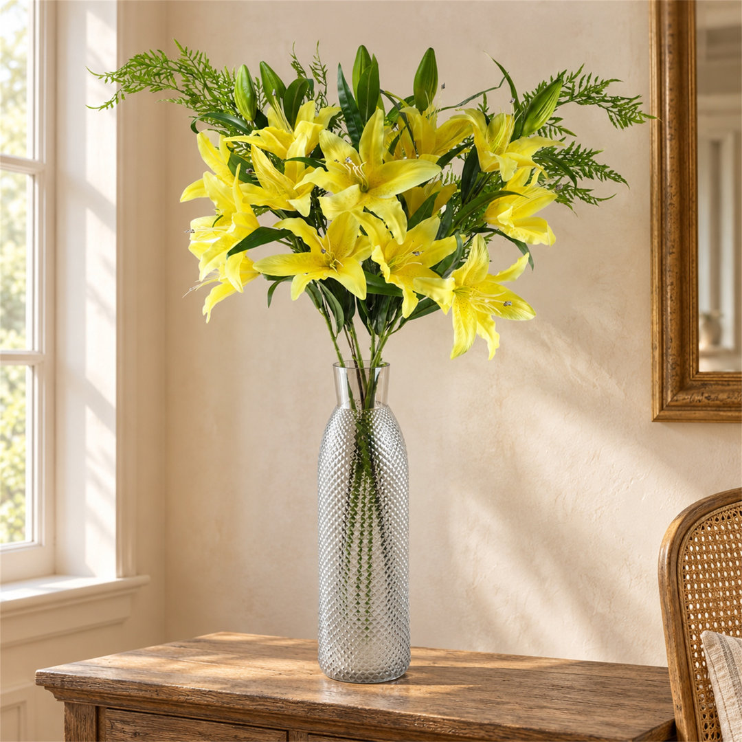 100cm Artificial Lily Fern Arrangement in Glass Vase Tall Luxury Home Decor - Image 6
