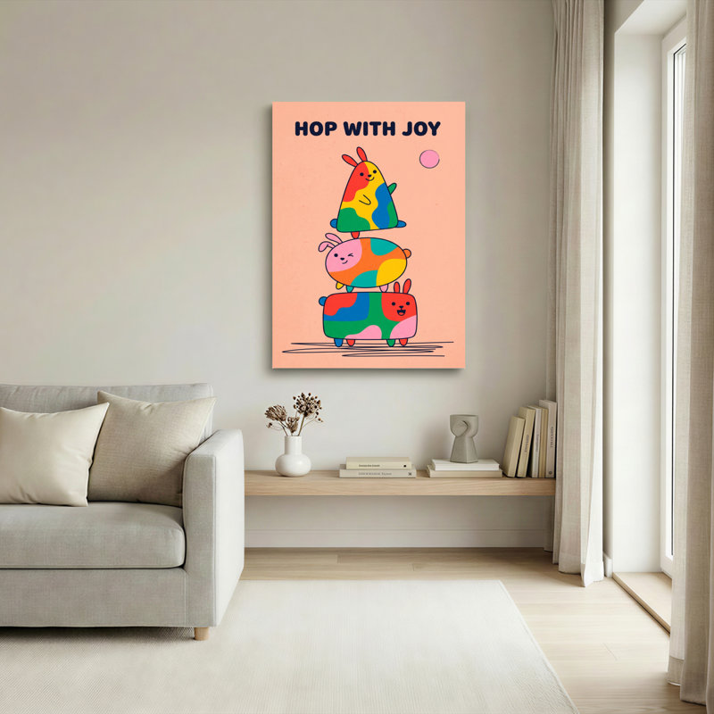 Ensemble de 1 tableau sur toile tendue représentant des lapins colorés empilés, H 18 po x l 12 po