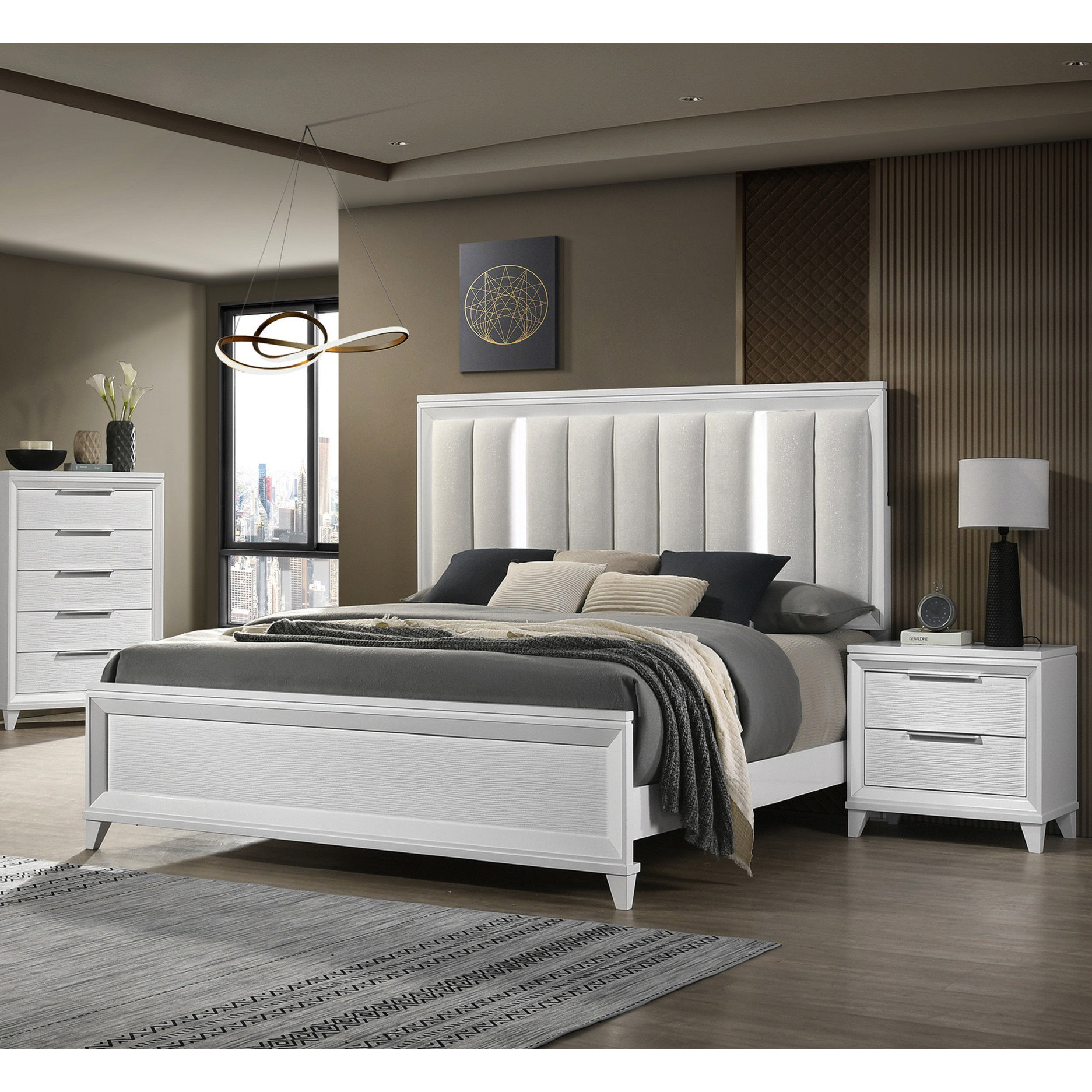 Latitude Run® Queen Size Panel Bed Featuring Upholstered Cushion Led ...