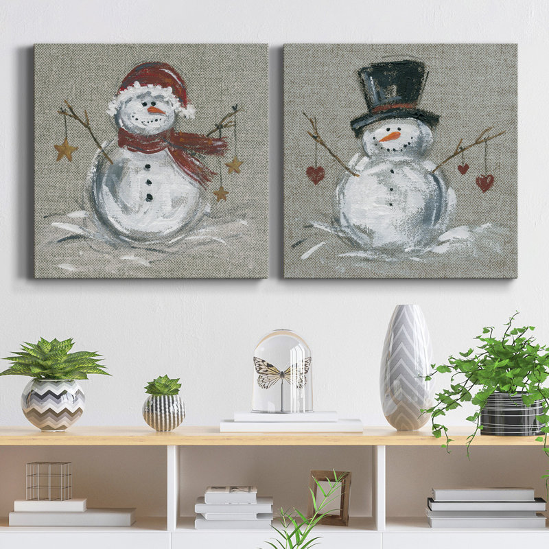 «Aleman Linen Snowman I», ensemble de 2 reproductions sur toiles tendues, H 32 po x l 64 po x P 1 po