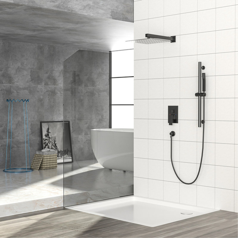 Système de douche mural, pomme de pluie carrée de 10 pouces, barre coulissante réglable 26,18, double fonction, buse facile à nettoyer, installation en nickel brossé, finition