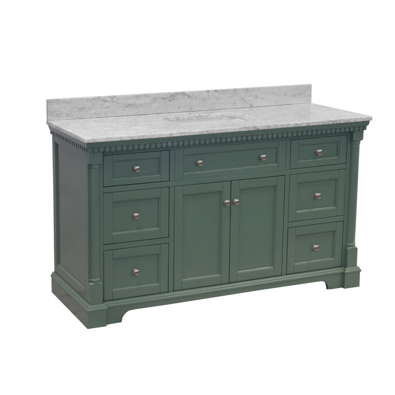 Fossen 60'' Single Bathroom Vanity with Top, Carrara Marble, Sage Green