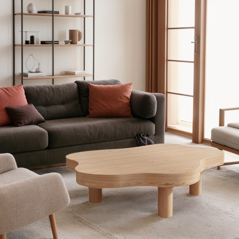 Cloud-Shaped Sculptural Coffee Table - Organic Round Corner Wood Accent Table for Living Room