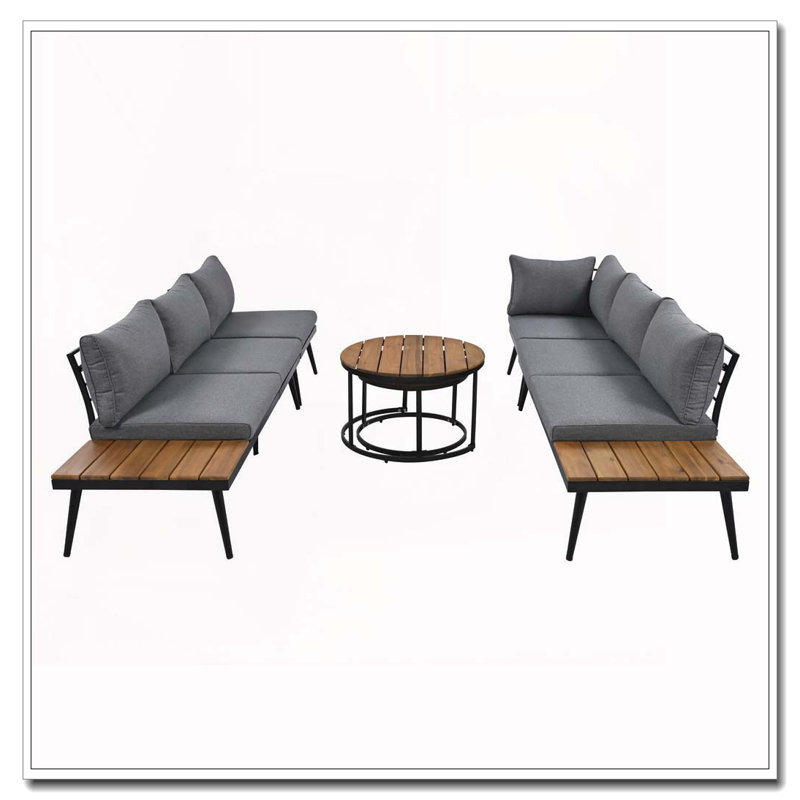 Ensemble de canapé modulaire d'extérieur 6 pièces avec tables basses gigognes (gris), Gris