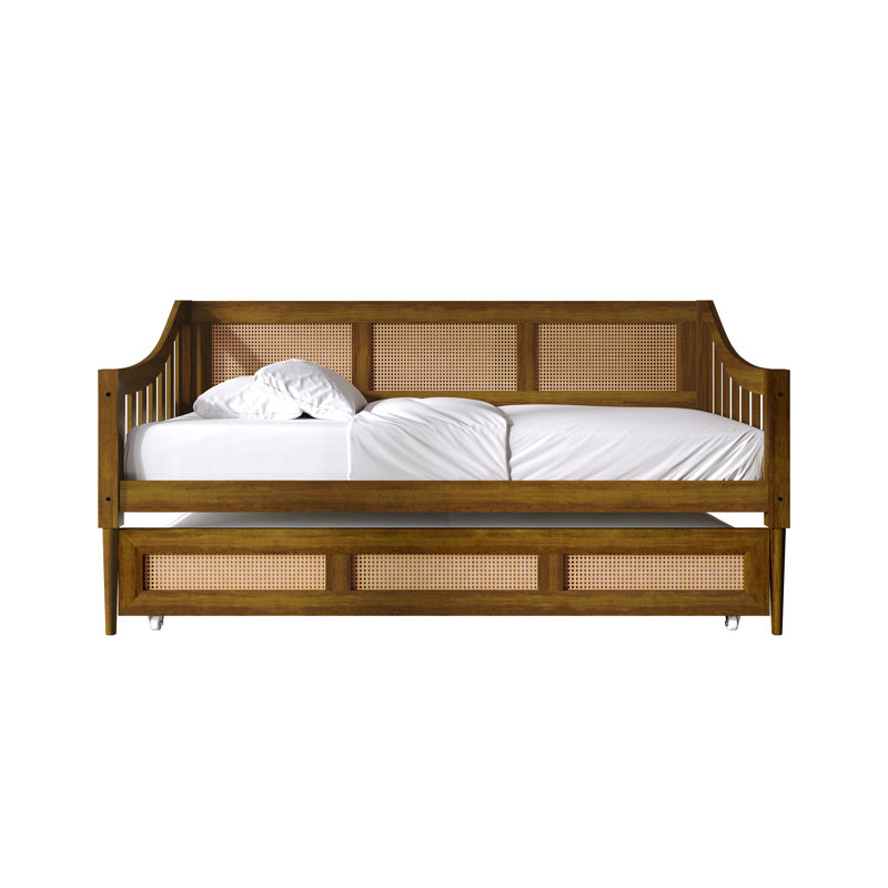 Twin Wooden Daybed in Black with Twin Trundle, Walnut