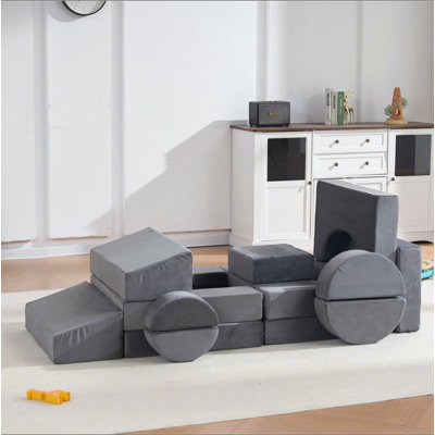 Ensemble de jeu modulaire 14 pièces pour enfants, canapé modulaire pour enfant, ensemble de jeu polyvalent et modulaire pour la salle de jeux, mousse convertible et coussin de plancher pour les cadeaux des garçons et des filles