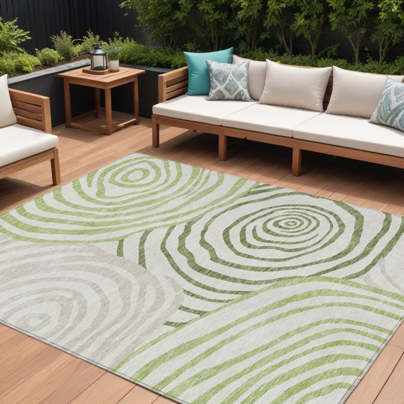Tapis intérieur / extérieur lavable abstrait vert artichaut 9 pi x 12 pi HomeRoots