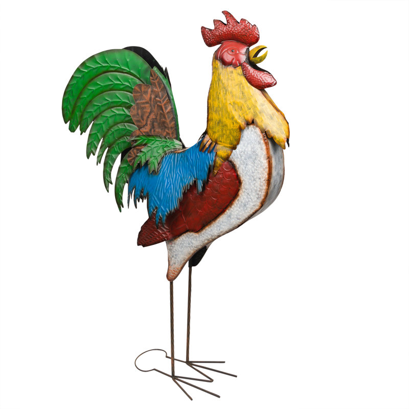 63"H Metal Jumbo Rooster Statue