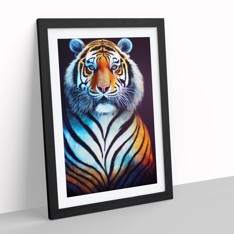 Striking Tiger No.1 - Single Picture Frame Print, 64cm H x 46cm W x 2cm D, Black Framed