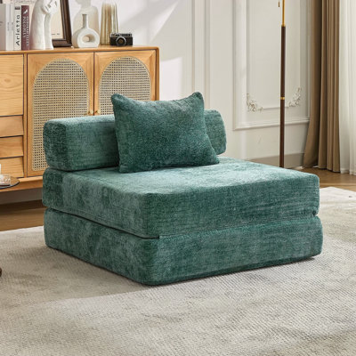 Compression Sofa,Convertible Floor Sofa Bed With Fixed-Shape Frame,Single Seater Boneless Modular Sectional Sofa,No Assembly Required,Chenille Fabric,For Living Room Bedroom