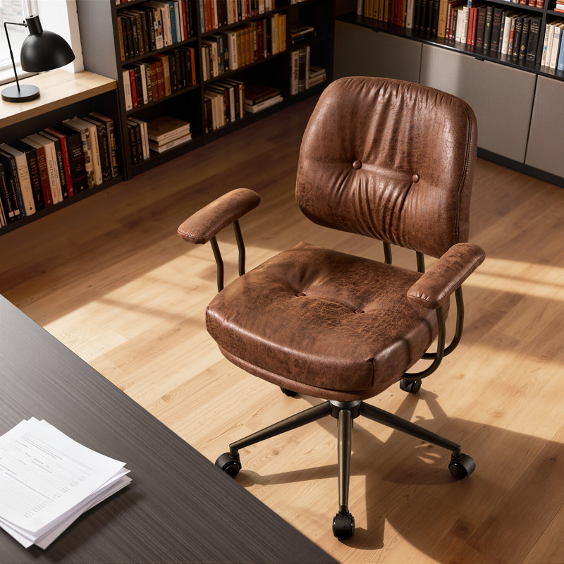 Large Size Ergonomic Executive Office Chair -Adjustable Gas Lift Swivel, Brown