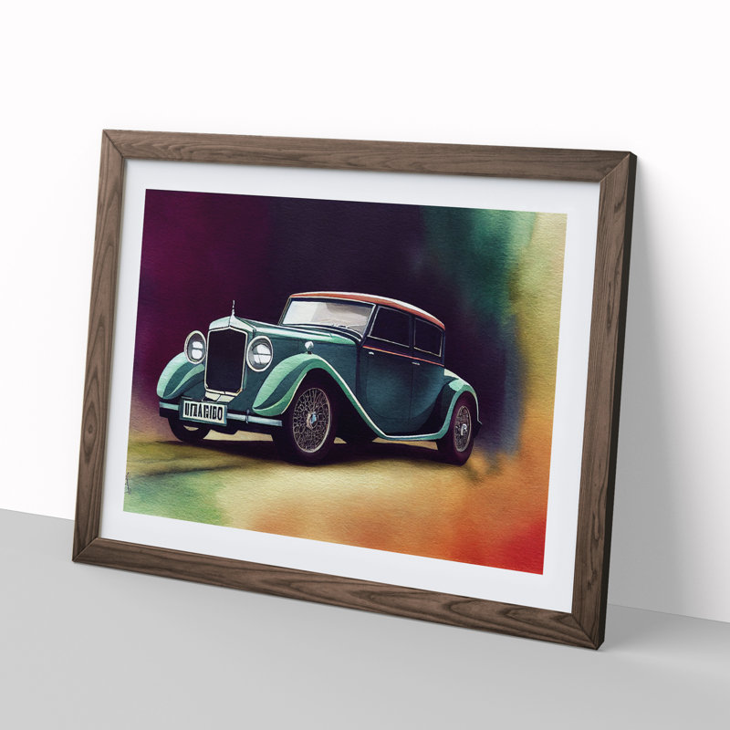 Watercolour Classic Car - Framed Print, 25cm H x 34cm W x 2cm D, Walnut