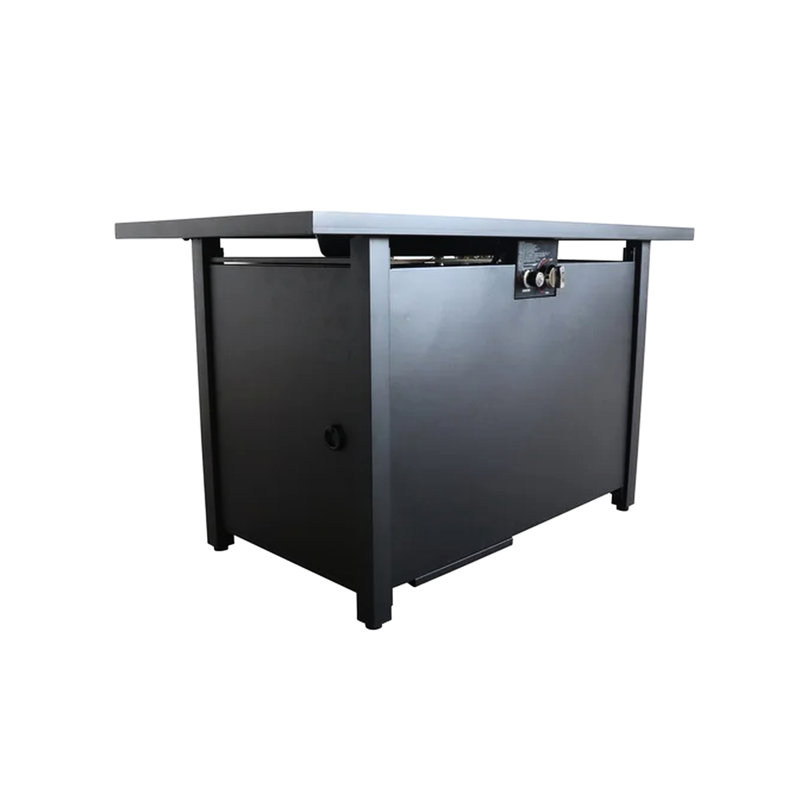 25" H 42" W Steel Outdoor Fire Pit Table With Lid - Stylish Patio & Deck , Rust- Steel, Stainless Tabletop, Included Lava Rocks, Side Access Door, Integrated Ignition Control, Protective Cover, Black