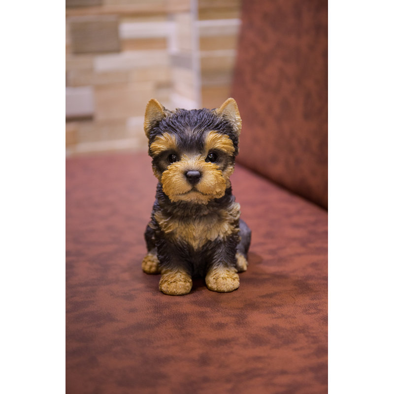 Realistic Brown and Black Yorkshire Terrier Puppy Statue