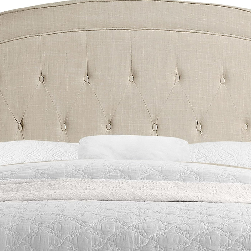Lit tapissier rembourré avec tête de lit à hauteur ajustable, Beige, Très grand lit